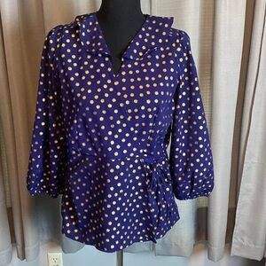 harve’ benard Women’s Navy Blue with Gold Dots Top sz L NWT